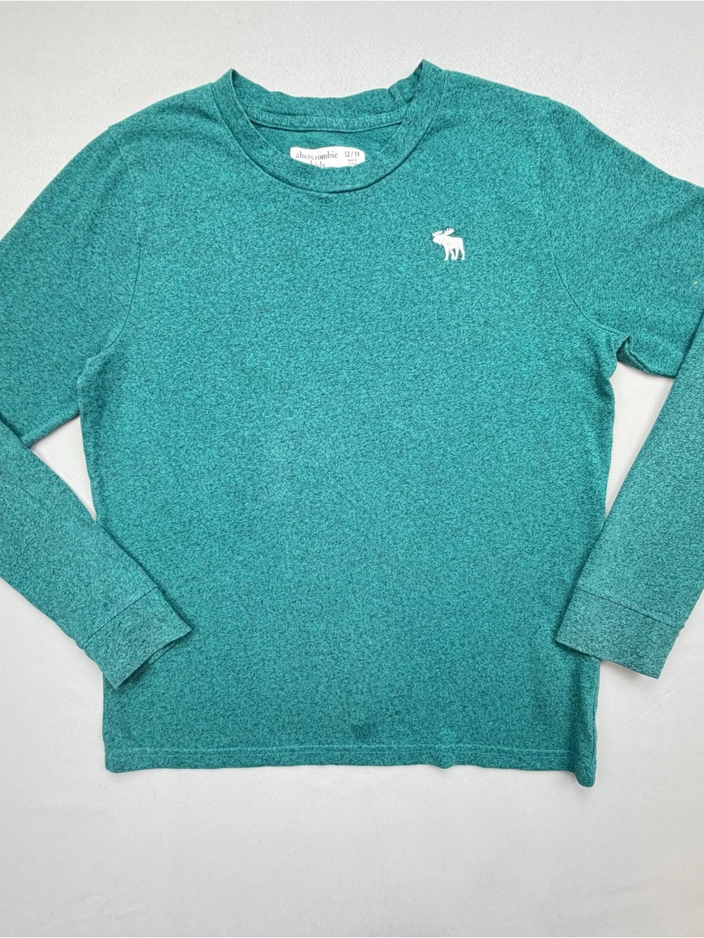 Abercrombie Kids Long Sleeve T-Shirt Teal Green Logo Crew Neck Boys Size 13/14